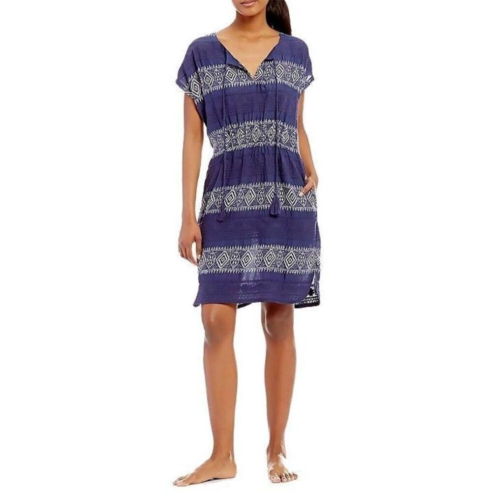 Kate Landry Casuals Tasseled Striped Challis Cover-Up SMALL NWT